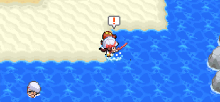 Hooking a wild Pokémon with the Good Rod in HeartGold