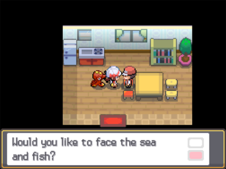 The Fisherman posing his question to the player / Pokémon HGSS