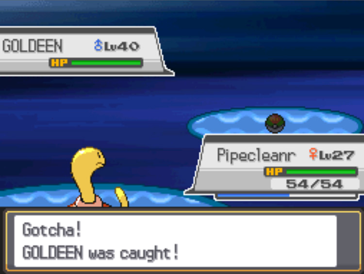 Successfully capturing a wild Goldeen in a Lure Ball / Pokémon HGSS