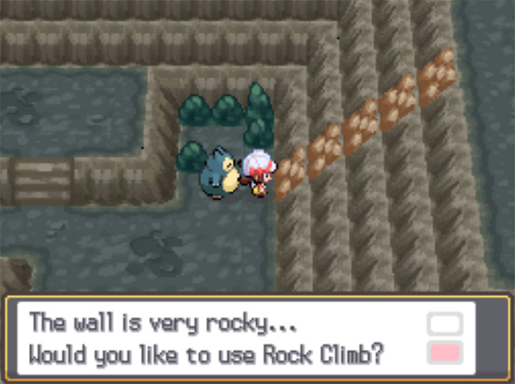 The steep set of climbable rocks inside Mt. Mortar / Pokémon HGSS