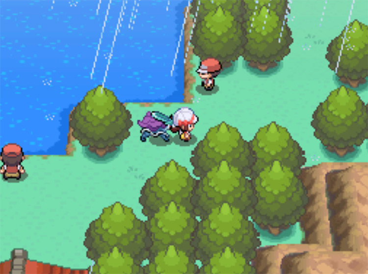 The thin passageway on the right side of the Lake of Rage / Pokémon HGSS