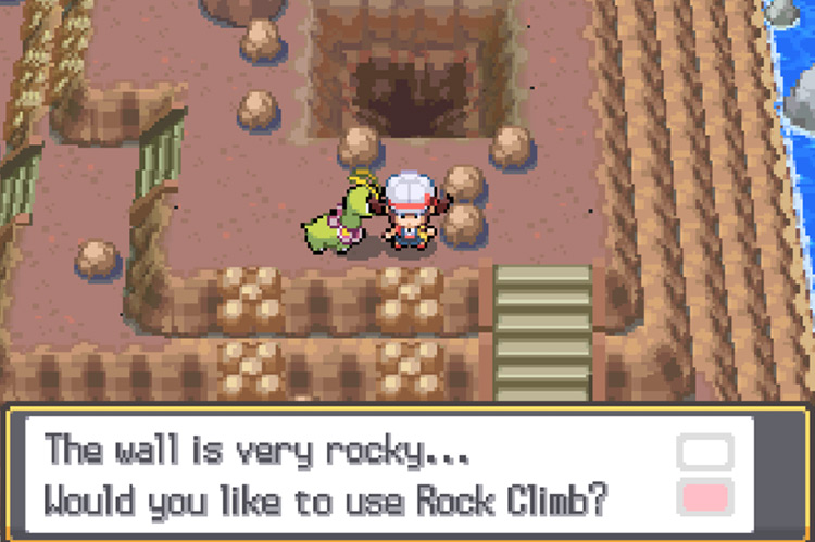The top of the volcano and the rock path that leads to the Magmarizer. / Pokémon HeartGold and SoulSilver