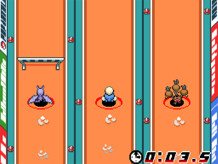 The player’s team participating in the Hurdle Dash event / Pokémon HeartGold and SoulSilver