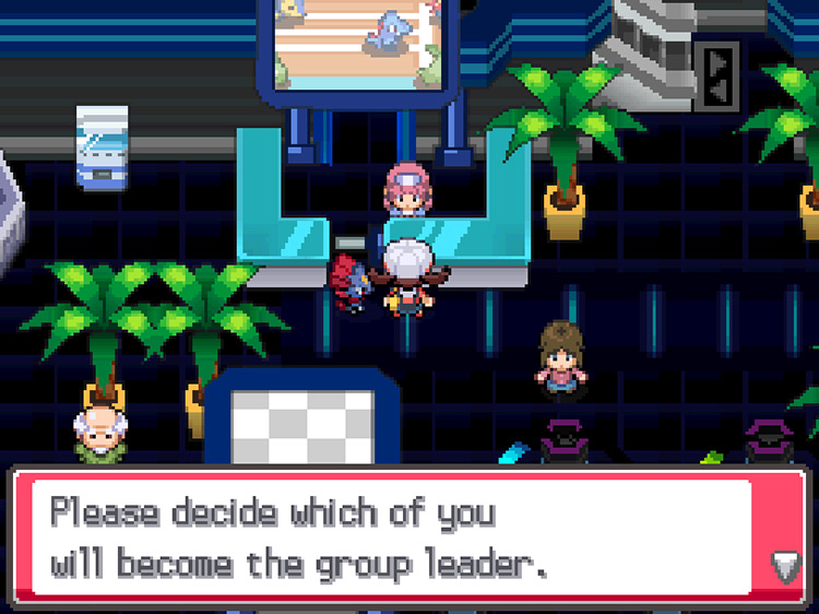 The player being prompted to decide the Leader among their friends in the Link Pokéathlon / Pokémon HeartGold and SoulSilver