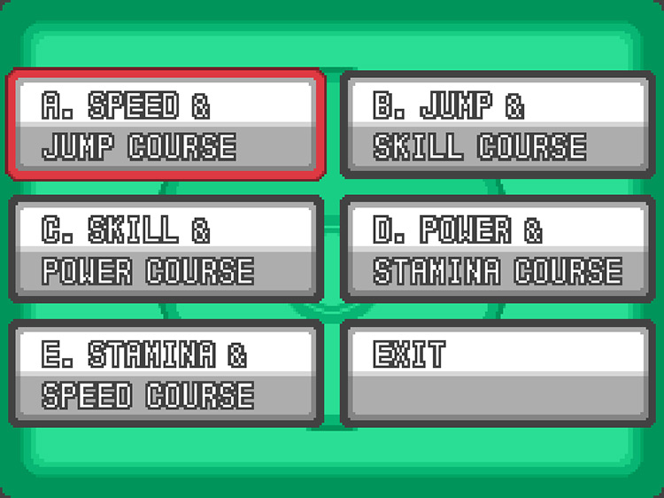 The touchscreen menu when choosing which Link Pokéathlon Course to participate in / Pokémon HeartGold and SoulSilver