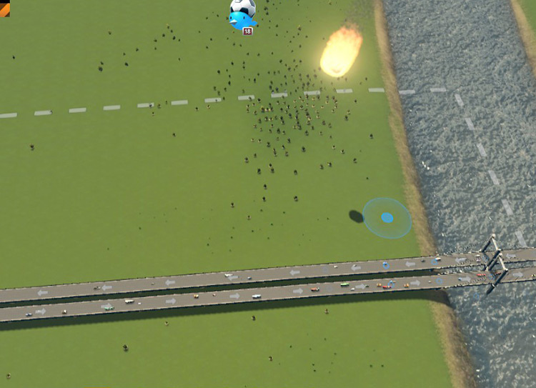 The meteor about to crash. / Cities: Skylines