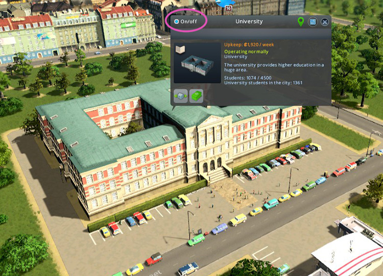To do this, click on the building and then on the on/off toggle. / Cities: Skylines