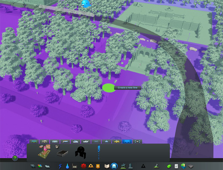 In this example, we’re placing the starting point near the entrance of this park. / Cities: Skylines