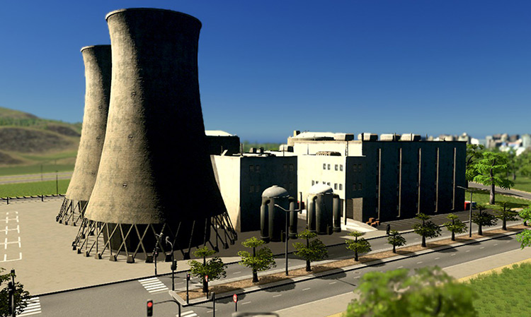 The nuclear power plant. Build cost: ₡200,000. / Cities: Skylines