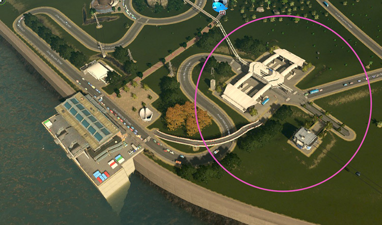 The monorail-bus hub and cable car station provide easily accessible local transport to passengers / Cities: Skylines