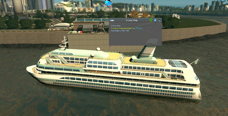 A cruise ship bringing 100 passengers to the harbor / Cities: Skylines