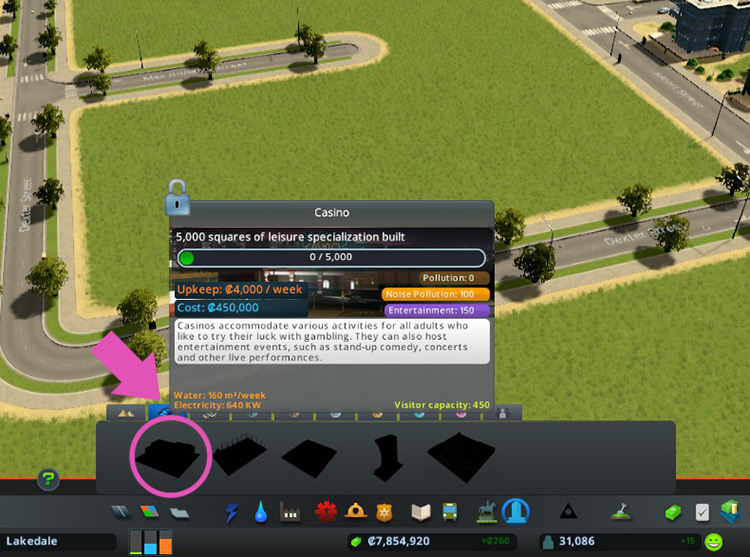 You can check your progress by hovering over the Casino silhouette in the level 3 unique buildings tab. / Cities: Skylines