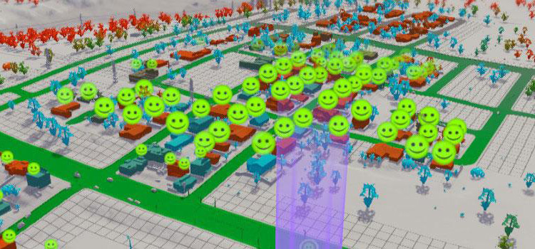 Happy Citizens (green smiley face icons) in Cities: Skylines
