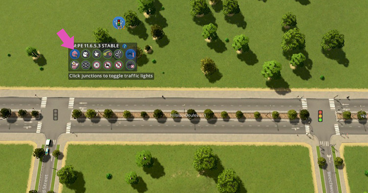 Traffic Lights button on the Traffic Manager panel / Cities: Skylines