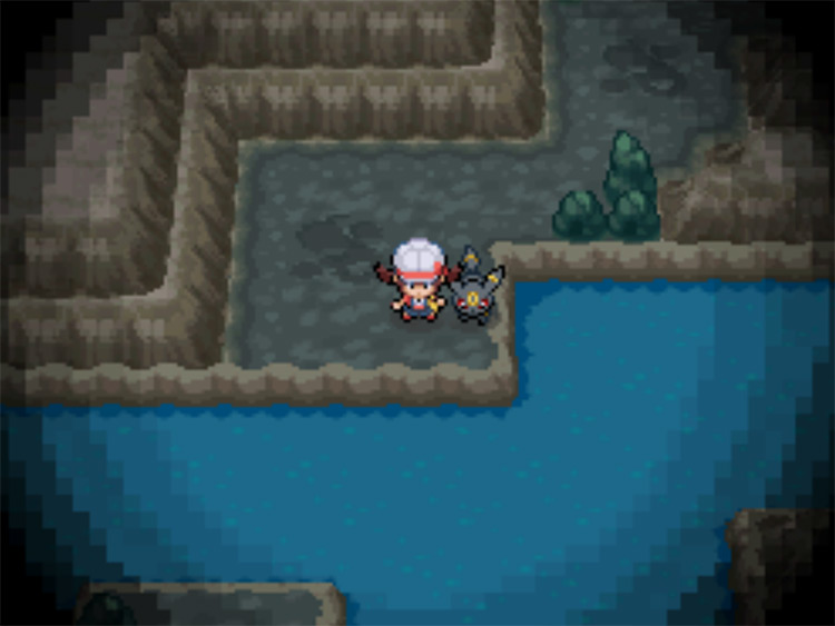 The patch of dry land where you'll need to disembark inside Dark Cave / Pokemon HGSS