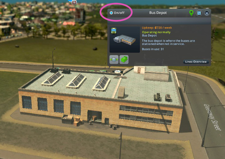 You can disable individual public transport buildings by clicking on each one and toggling the on/off switch. / Cities: Skylines