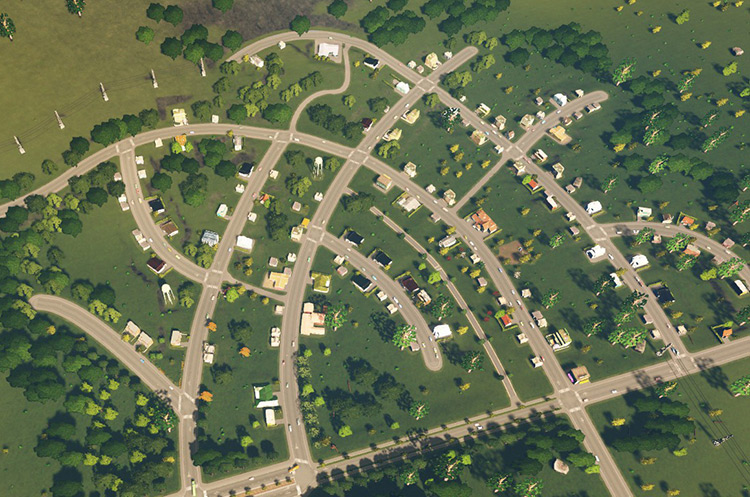 You have plenty of space to play around with irregular, curved roads / Cities: Skylines
