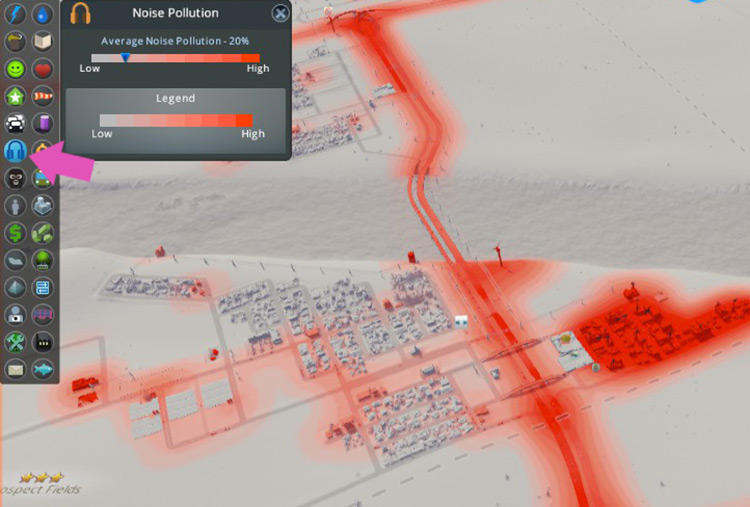 The orange is darkest around the roads and in the generic industry area on the right. / Cities: Skylines