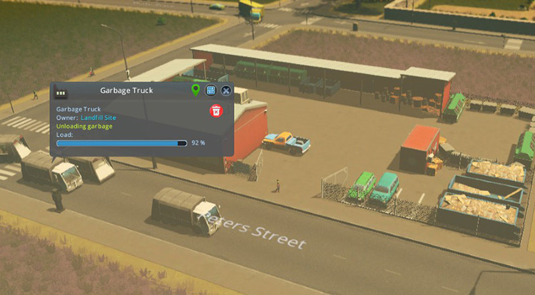 If your city has a recycling center or incinerator, your landfill’s trucks can also transfer garbage to that as well / Cities: Skylines