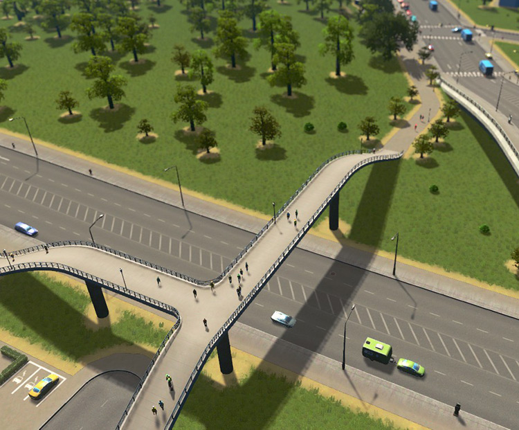 Your citizens are happy to walk to their destination instead of driving if there’s a feasible path / Cities: Skylines