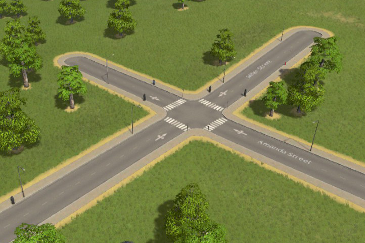 An intersection of two two-lane roads will not have traffic lights / Cities: Skylines