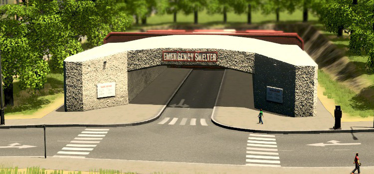 Entrance to large emergency shelter in Cities: Skylines