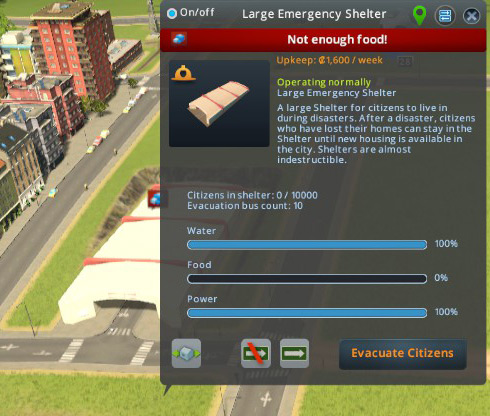 Click on each shelter to see how well supplied it is with the three resources. / Cities: Skylines