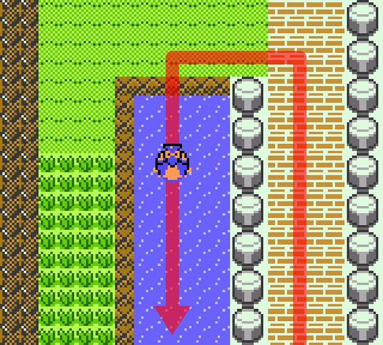 Making a U-turn at Route 25 and entering the river with Surf / Pokémon Crystal