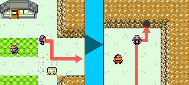 Left: Entering Route 3 from Pewter City. Right: Entering Mt. Moon / Pokémon Crystal