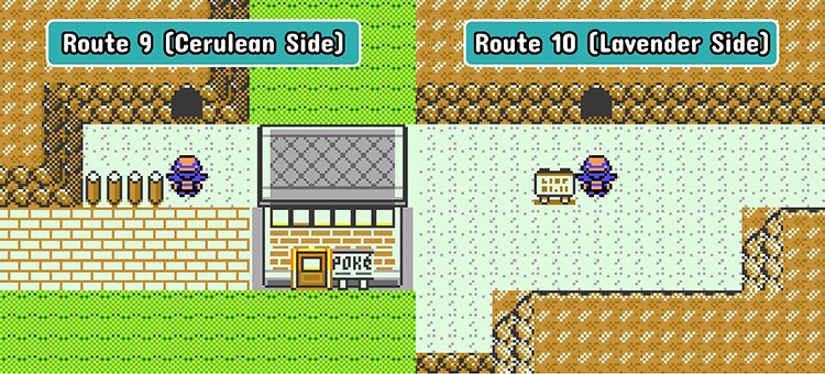 Rock Tunnel entrances. Left: Route 9, near Cerulean City. Right: Route 10, near Lavender Town / Pokémon Crystal