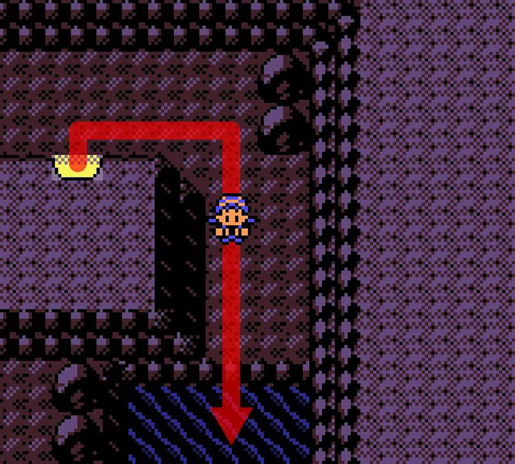 Entering the underground lake in the Dark Cave (north) / Pokémon Crystal