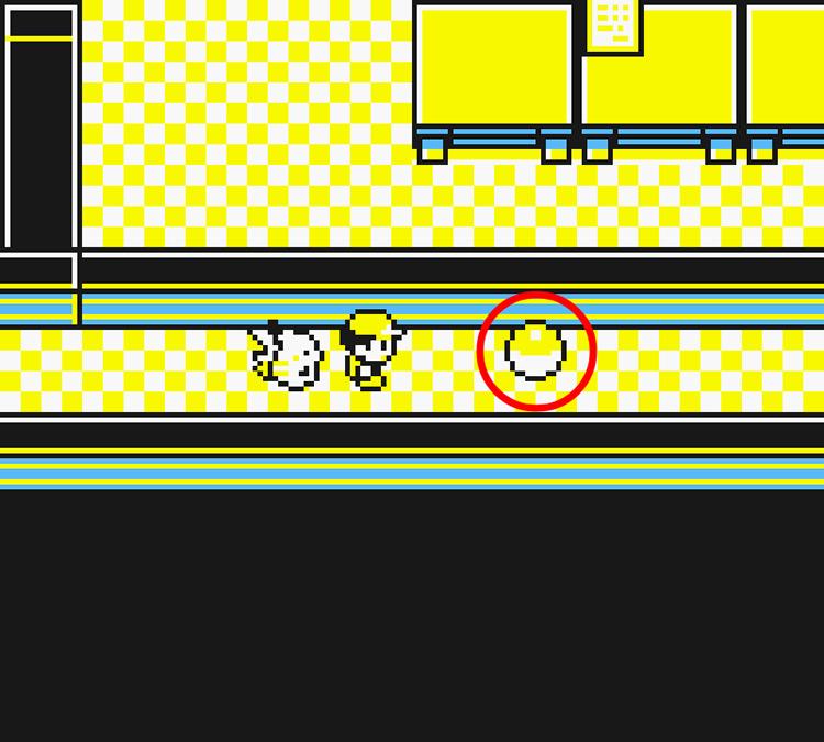 Standing near a Poké Ball containing the Card Key / Pokémon Yellow