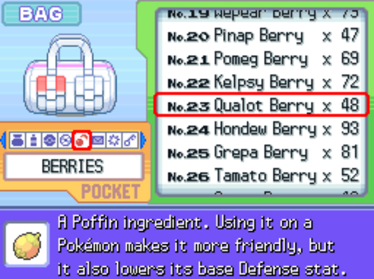 Perusing the Friendship-raising Berries in the Bag / Pokémon Platinum