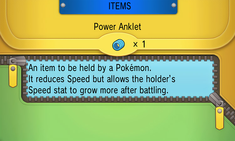 In-game details for Power Anklet / Pokémon ORAS
