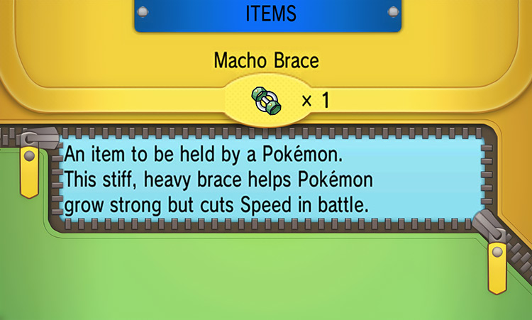 In-game details for Macho Brace / Pokémon ORAS