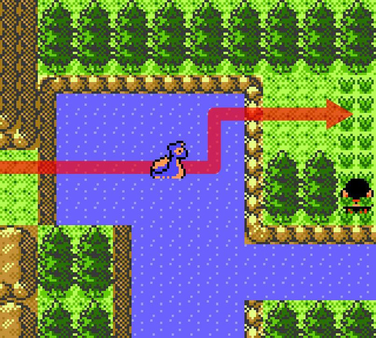 Crossing the water from Route 27’s west side to the east side / Pokémon Crystal