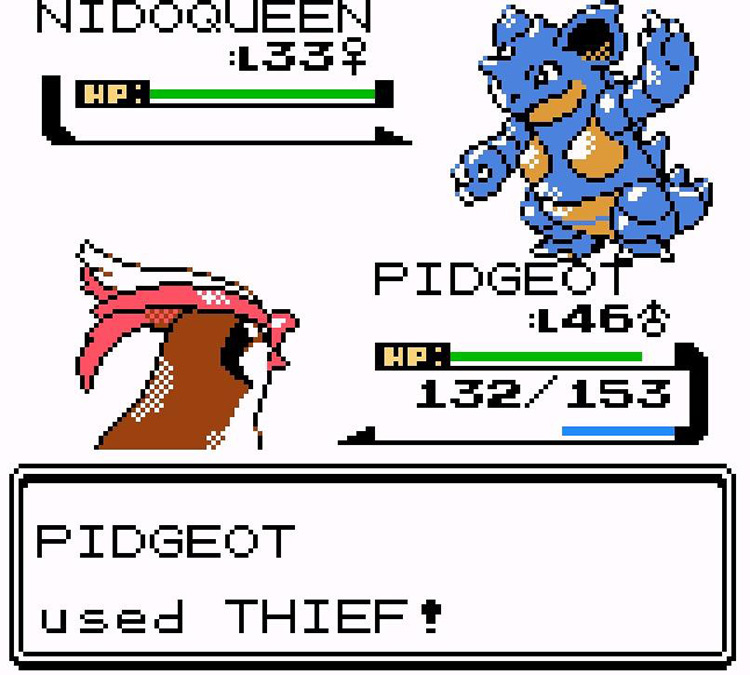 Pidgeout uses Thief against Nidoqueen / Pokémon Crystal