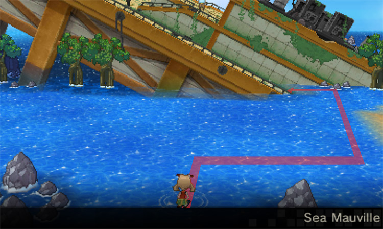 Surfing in front of the sunken ship / Pokémon Omega Ruby and Alpha Sapphire