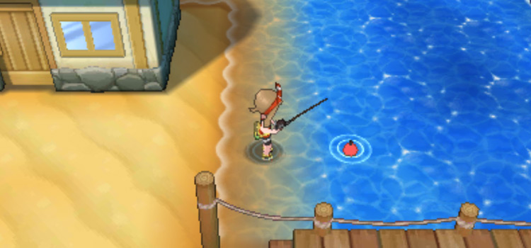 Fishing using the Old Rod in Dewford Town (Pokémon Alpha Sapphire)