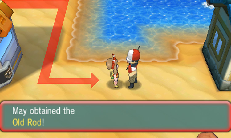 Receiving the Old Rod from the fisherman / Pokémon ORAS