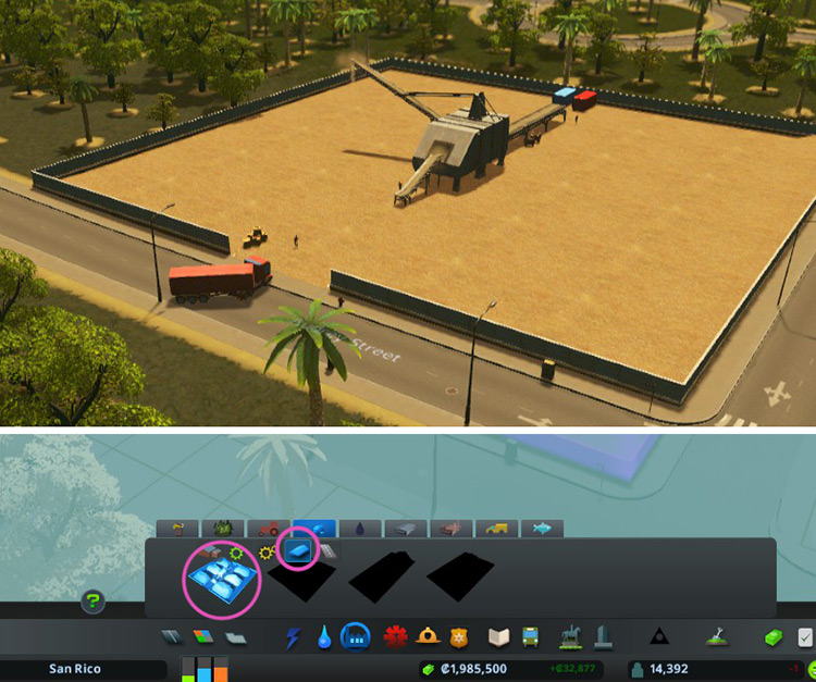 You'll find the sand storage under Storage Buildings / Cities: Skylines