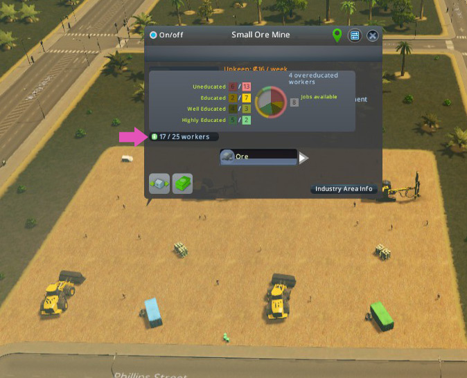 To see the education level of workers needed to fill jobs in each building, click on the building then mouse over the tiny 'i' icon / Cities: Skylines