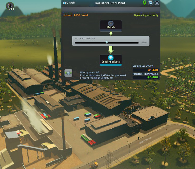 The industrial steel plant only requires metal, and can work even if you don’t have any of the other specialized industry areas / Cities: Skylines