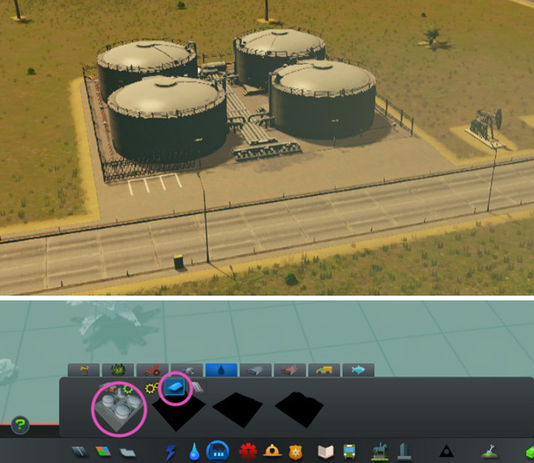 You’ll find it under Storage Buildings (the warehouse icon) from the Oil Industry build tab. / Cities: Skylines
