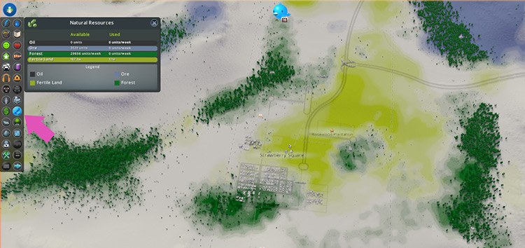 The Natural Resources info view. / Cities: Skylines