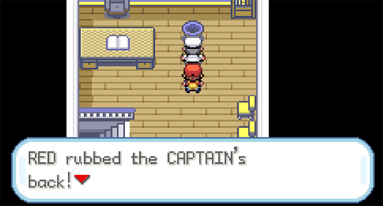Rubbing the S.S. Anne Captain’s back to receive HM01 Cut / Pokémon FRLG