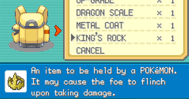 King’s Rock in the player’s bag / Pokémon FRLG