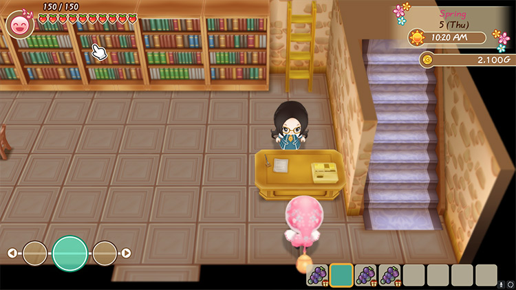 The farmer stands in front of Marie’s desk at the Library / SoS: FoMT