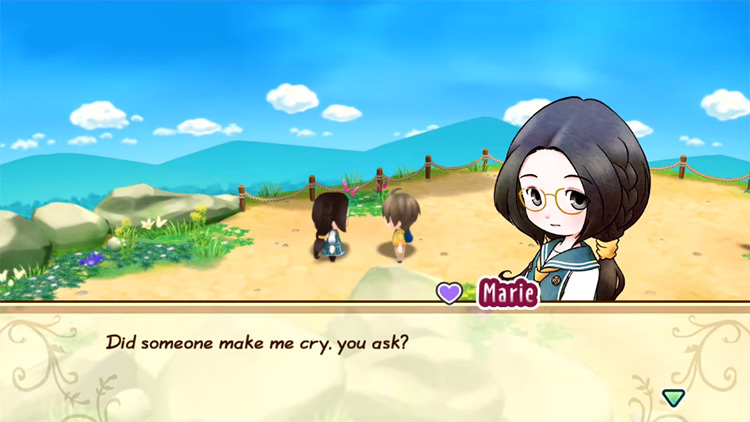 Marie talks to the farmer on top of the Summit during her purple heart event / SoS: FoMT