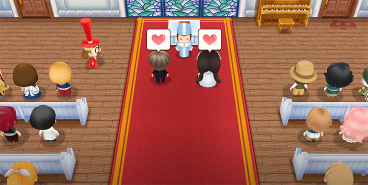 The farmer marries Marie at the Church with all the villagers in attendance / SoS: FoMT